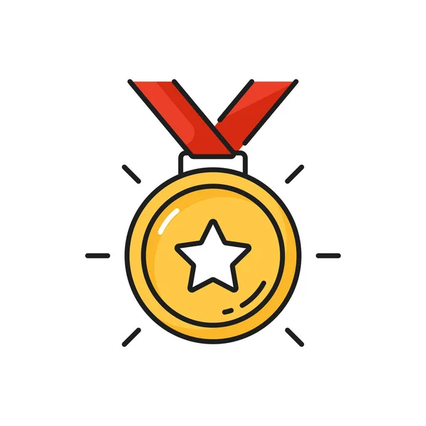 Golden Medal Red Ribbon Color Outline Icon Golden Medal Ribbon — Vetor de Stock