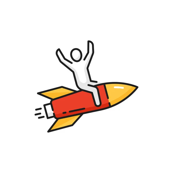 Business Innovation Startup Launch Color Outline Icon Human Flying Rocket — Stok Vektör