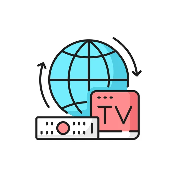 Internet Television Media Outline Icon Box Remote Control Globe Online — Image vectorielle