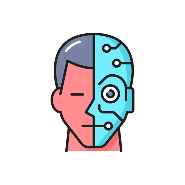 Искусственный Интеллект Иконка Роботизированной Технологии Лицом Человека Киборга Интеллектуальная Машина — стоковый вектор