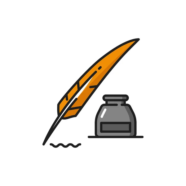 Notary Justice Legal Service Icon Inkwell Quill Feather Vector Isolated — Vetor de Stock