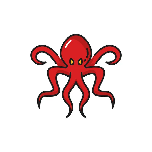 Восьмиконечный Моллюск Осьминог Изолированный Символ Пиратства Морских Животных Векторный Красный — стоковый вектор