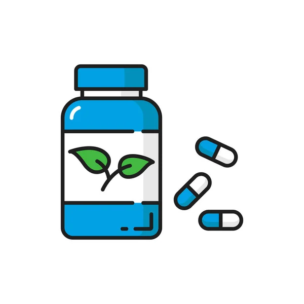 Bottle Dieting Natural Organic Pills Isolated Outline Capsules Vector Dietary — ストックベクタ