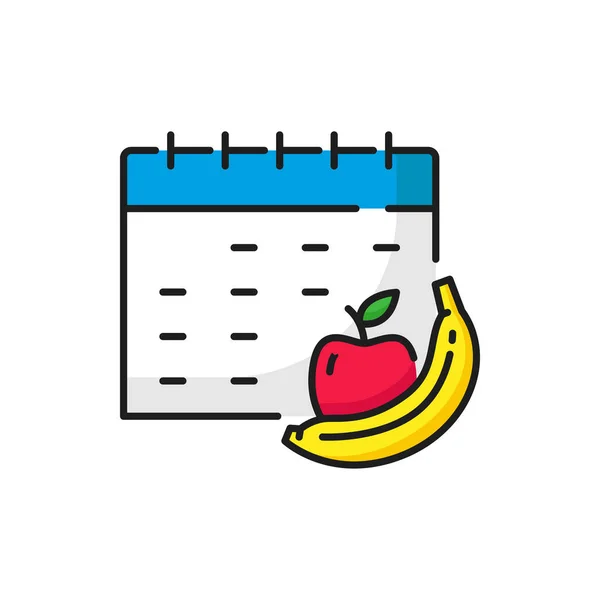 Diet Meal Plan Healthy Eating Calendar Page Organic Apple Banana — Vector de stock
