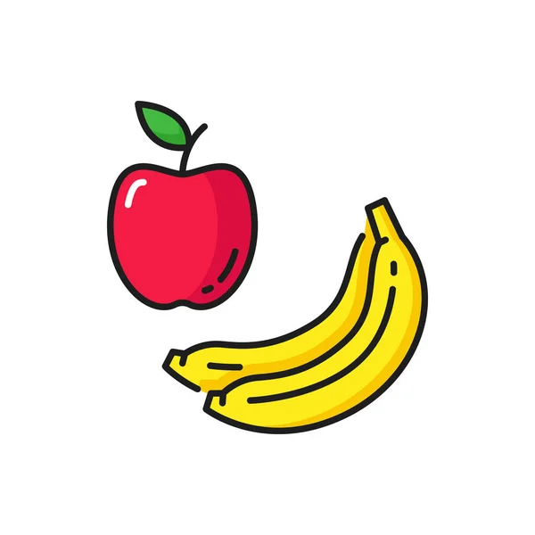 Apple Stem Leaf Banana Fruit Isolated Outline Icons Vector Fruity — Stockvektor