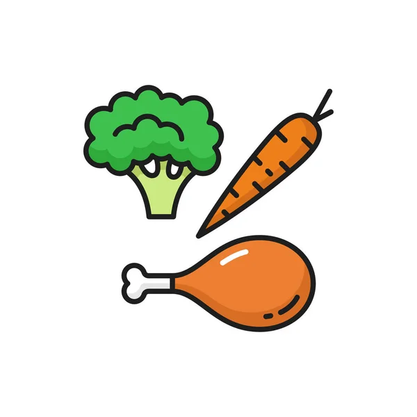 Eating Ketogenic Food Broccoli Carrot Chicken Drums Meat Isolated Outline — Vector de stock