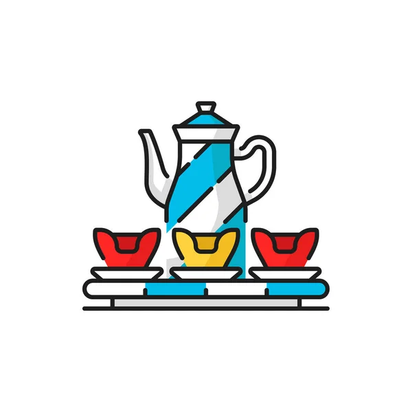 Amusement Park Roundabout Chinese Cups Attraction Isolated Color Line Icon — Stockový vektor