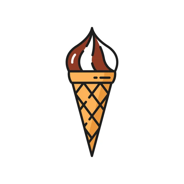 Mixed Vanilla Chocolate Soft Serve Ice Cream Waffle Cone Isolated — 图库矢量图片