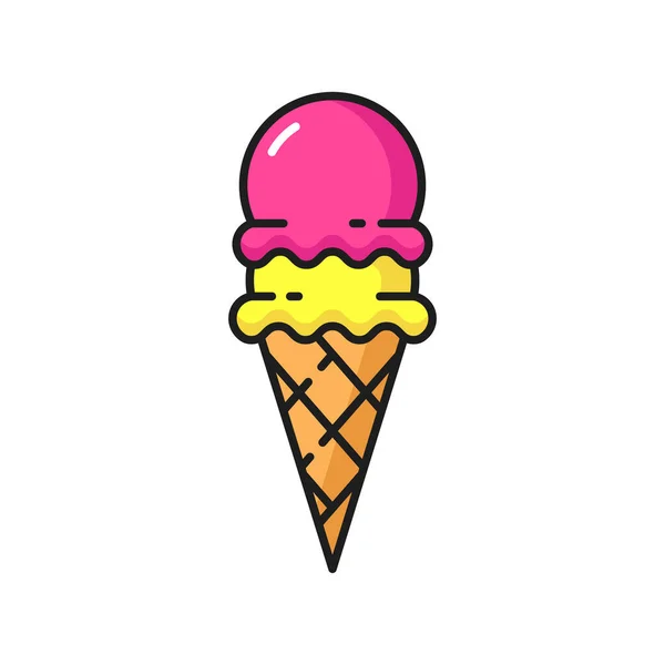 Cherry Banana Icecream Waffle Cone Isolated Color Line Icon Vector — Stok Vektör