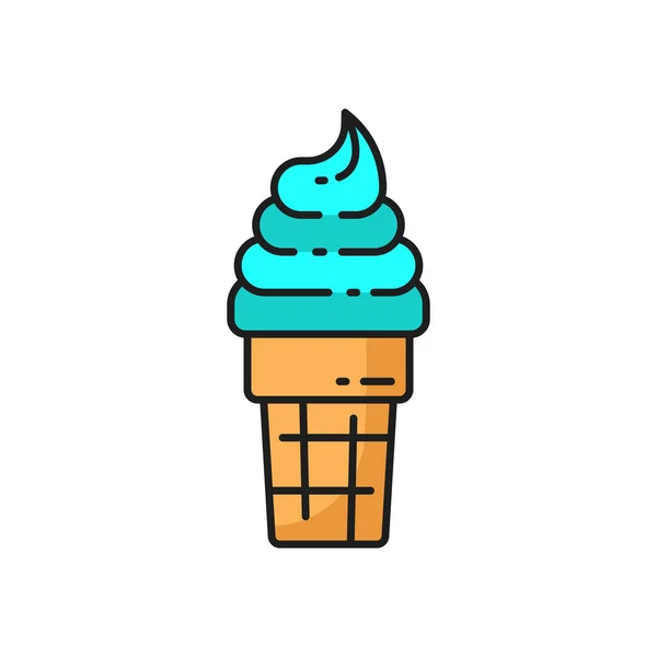 Swirled Creamy Mint Bubble Gum Ice Cream Wafer Cone Isolated — ストックベクタ