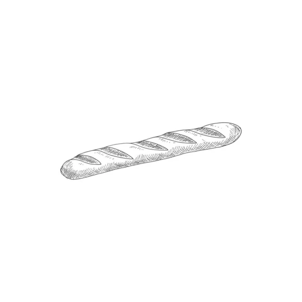 French Baguette Isolated Oblong Shape Bun Sketch Vector Bakery Product - Stok Vektor