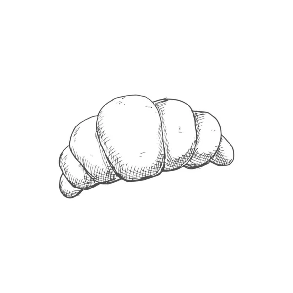 French Roll Isolated Croissant Monochrome Sketch Vector French Crescent Shaped — 스톡 벡터