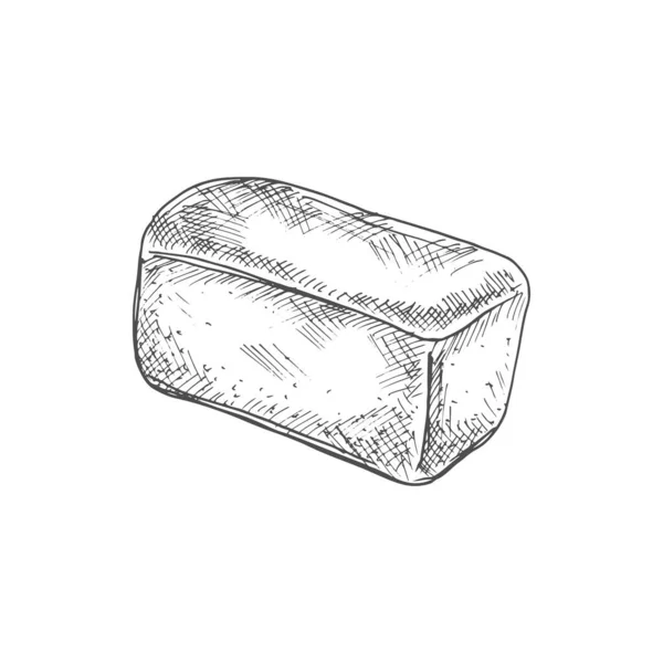 Square Loaf Bread Isolated Monochrome Sketch Vector Pastry Food Bakery — Stock Vector