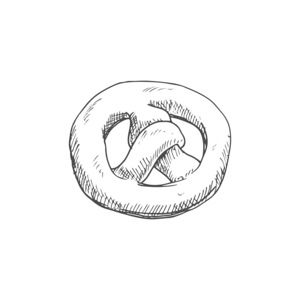 Bagel Knot Pretzel Isolated Monochrome Sketch Vector Pastry Bakery Food — Vetor de Stock