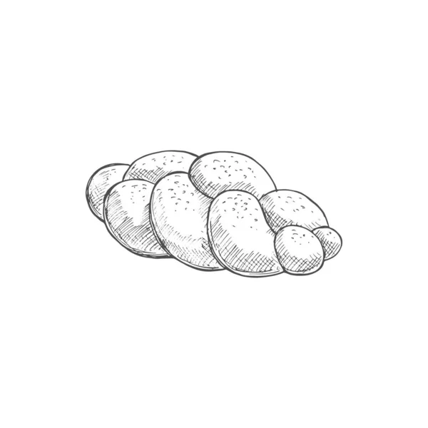 Braided Bread Isolated Monochrome Sketch Vector Bakery Product Wheat Dough — Stockový vektor