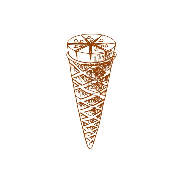 Летний Десерт Изолированное Мороженое Вафельном Рожке Векторный Замороженный Десерт Мороженым — стоковый вектор