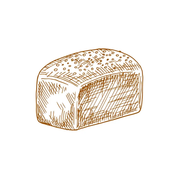 Square Loaf Bread Isolated Monochrome Sketch Vector Pastry Food Bakery — Vetor de Stock