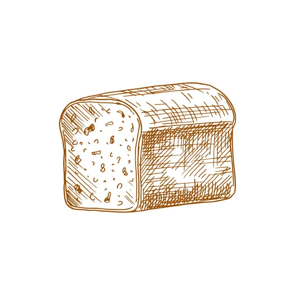 Square Loaf Bread Isolated Monochrome Sketch Vector Pastry Food Bakery — Vetor de Stock