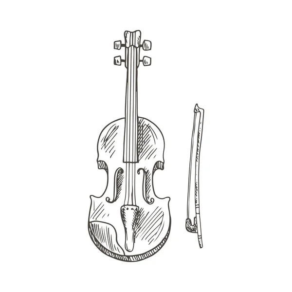 Violoncello Isolated Violin Fiddle Bow Sketch Vector Cello Orchestra Viola — Vetor de Stock