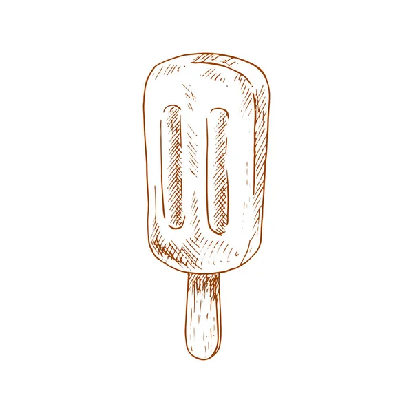 Vanilla Chocolate Ice Cream Stick Isolated Sketch Vector Summer Dessert — 图库矢量图片