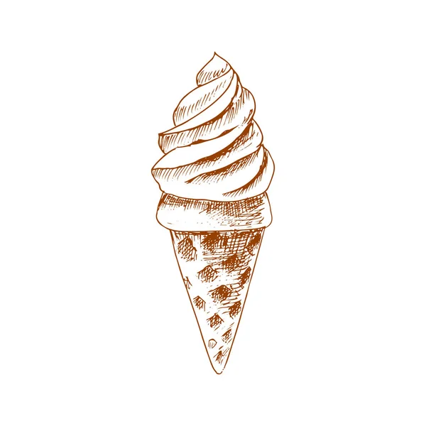Gelato Ice Cream Isolated Hand Drawn Sketch Vector Waffle Cone — ストックベクタ