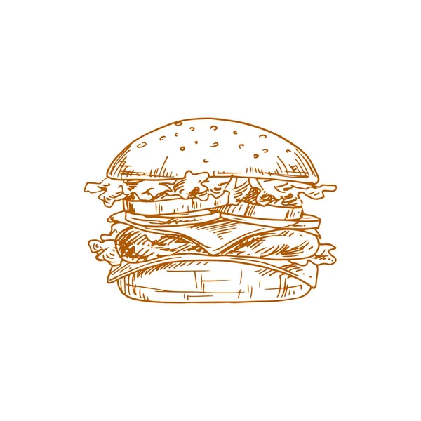 Hamburger Çizburger Izole Edilmiş Burger Skeci Peynirli Pirzola Marullu Fast — Stok Vektör