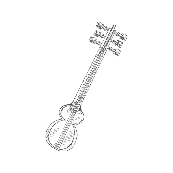Kemenche Isolated Stringed Bowed Musical Instruments Sketch Vector Retro Folk — Stok Vektör