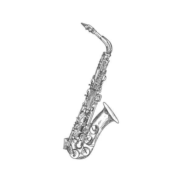 Clarinet Saxophone Isolated Musical Instrument Sketch Vector Woodwind Sax Bass — Stok Vektör