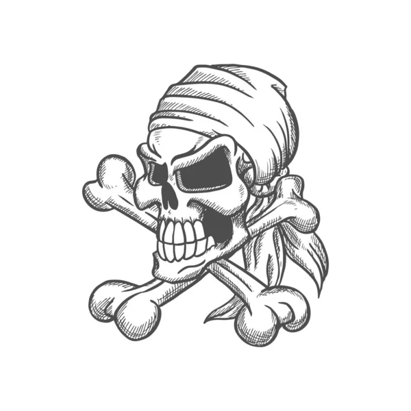 Skull Bandana Crossed Bones Isolated Sketch Vector Head Skeleton Pirate —  Vetores de Stock