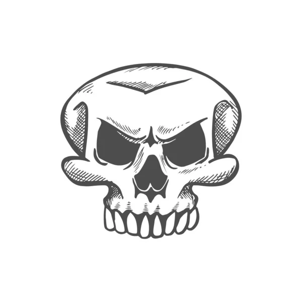 Skull Sharp Demonic Teeth Isolated Monochrome Sketch Vector Dead Human — Stockový vektor