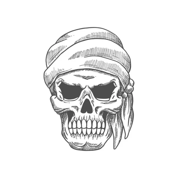 Pirate Skull Bandana Isolated Human Skeleton Head Sketch Vector Seafarer — Vector de stock