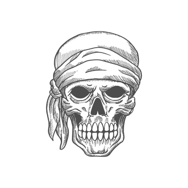 Pirate Skull Bandana Isolated Human Skeleton Head Sketch Vector Seafarer — 스톡 벡터