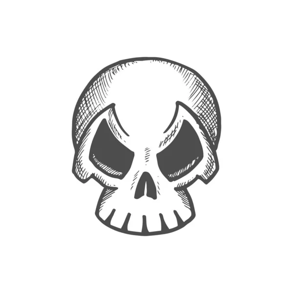 Angry Skull Sharp Teeth Isolated Dead Person Head Sketch Vector — Wektor stockowy