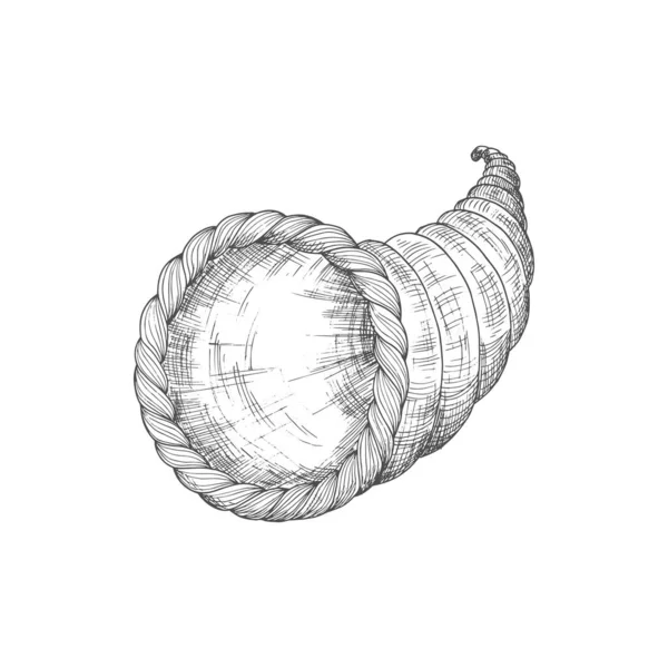 Horn Plenty Symbol Thanksgiving Day Isolated Sketch Vector Empty Cornucopia — Stock vektor