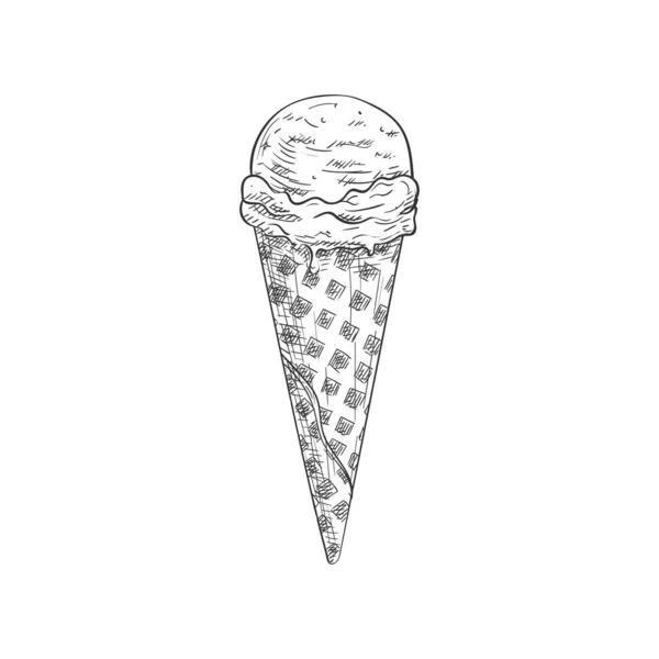 Strawberry Ice Cream Waffle Cone Isolated Summer Dessert Vector Pink — Vetor de Stock