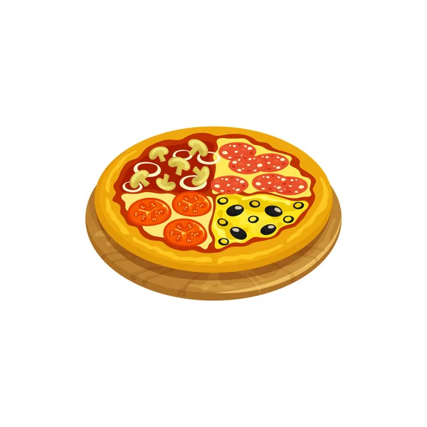 Quattro Stagioni Isolated Italian Pizza Wooden Board Vector Four Seasons — Image vectorielle