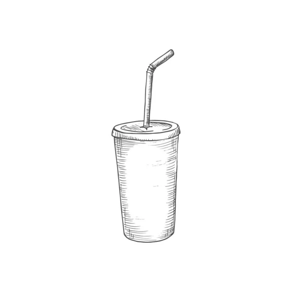 Cola Soda Milkshake Cup Lid Straw Isolated Sketch Sketch Vector — ストックベクタ