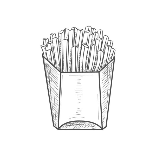 Paper Box Hand Drawn French Fries Isolated Sketch Vector Fastfood — Stok Vektör