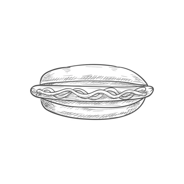 Fastfood Snack Isolated Hand Drawn Hotdog Sketch Vector Takeaway Food — Stok Vektör