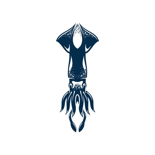 Marine Armhooked Squid Big Eyes Isolated Underwater Animal Monochrome Icon — Stock vektor