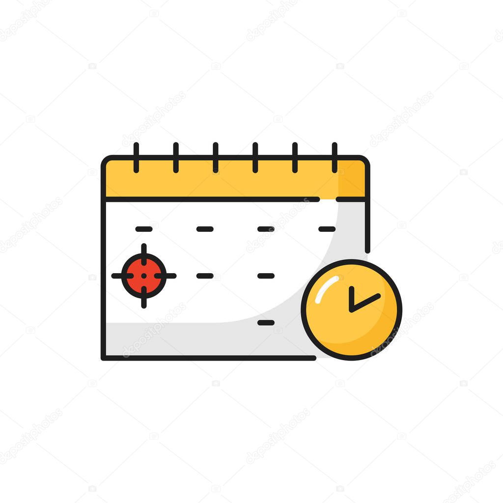 Business planning and work schedule color outline icon with calendar. Strategy planning time, deadline appointment and event reminder thin line vector pictogram or minimalistic symbol