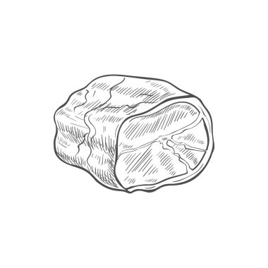 Jambon parçası taslak ikonu, sığır eti ya da domuz eti izole edilmiş vektör. Yarısı çiftlik yemeği.