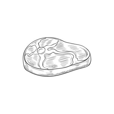 Beefsteak isolated raw piece of beef meat sketch. Vector BBQ, cut off butchery food
