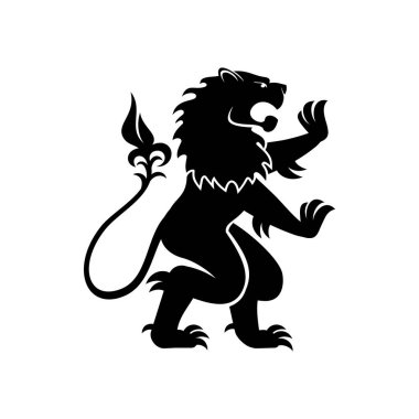 Heraldic lion vector icon. Royal heraldry roaring lion on rears, gothic medieval symbol