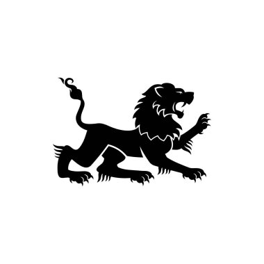 Heraldic lion, royal vector emblem. Isolated rampant lion, gothic heraldry symbol