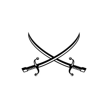 Heraldic crossed sabers, royal vector emblem. Isolated royal cavalry swords, heraldry coat of arms symbol