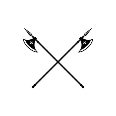 Heraldic crossed poleaxe, royal coat of arms emblem. Isolated pollaxe, gothic heraldry pole axe symbol