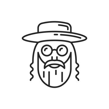 Jewish man isolated face. Vector line art Jew in hat, rabbi head