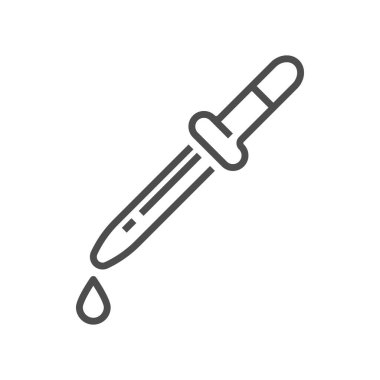 Pipette slender tube isolated line art icon. Vector dropper with droplet, medical tool