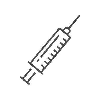 Syringe isolated tube with nozzle, injections symbol. Vector medical shot sign, vaccine line art